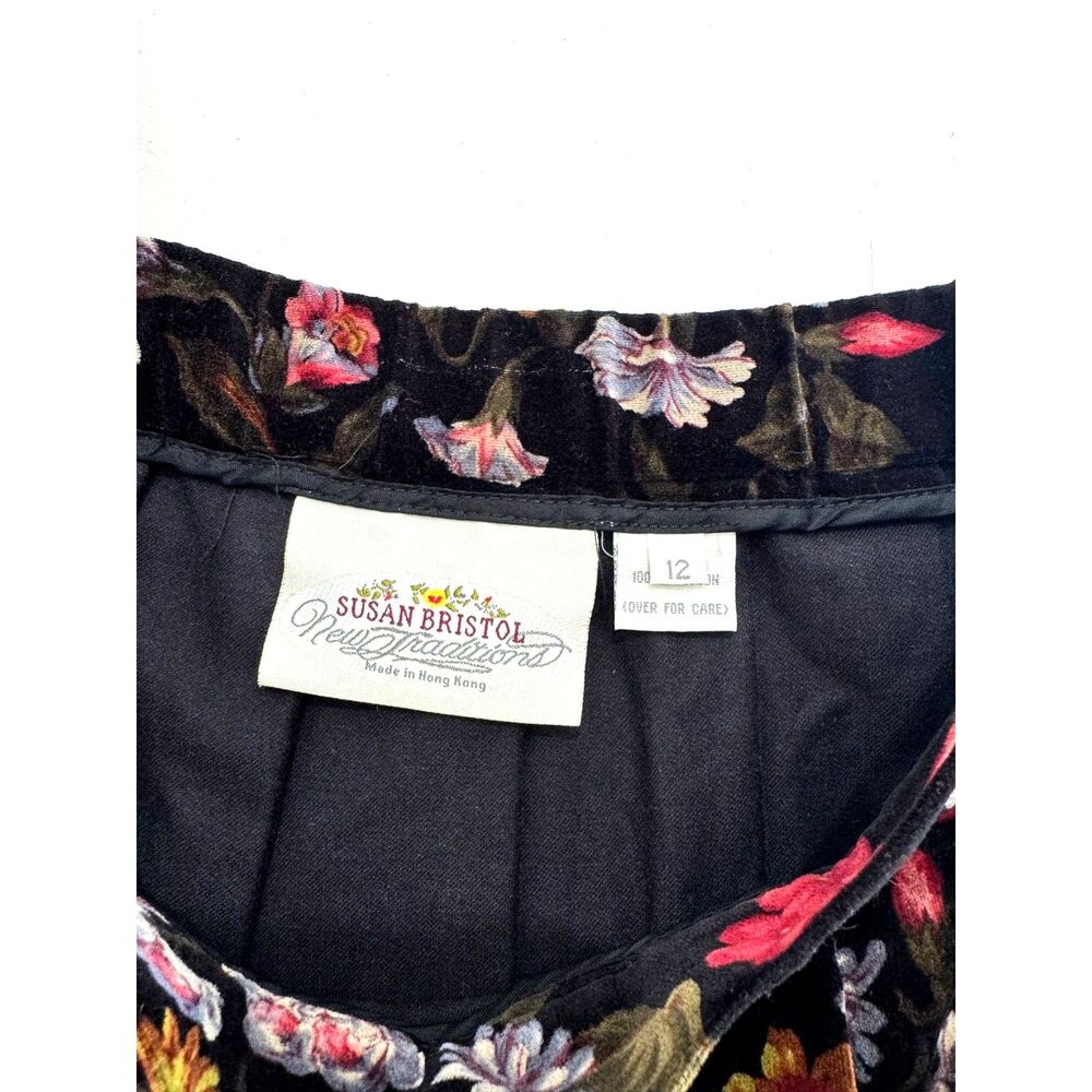 Susan Bristol velvet midi skirt VTG dark romantic floral cotton whimsy women 12 - Picture 6 of 7